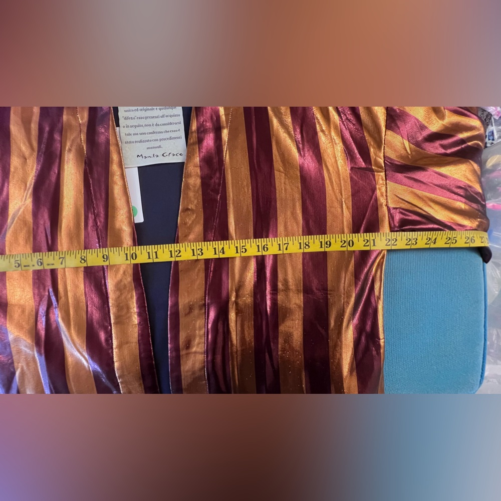 Manila Grace Metallic Striped Burgundy Orange Robe Coat Duster IT 44 fits 6-8 - Picture 14 of 16